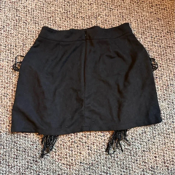 SHEIN CURVE Black Mini Skirt with Beaded Fringe - Picture 2 of 3